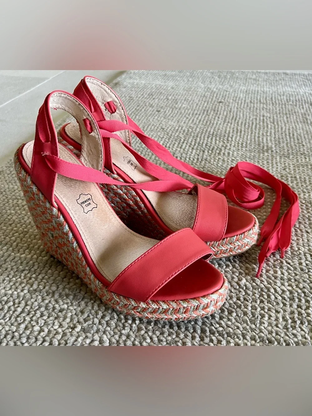Vanessa Wu Orange/Pink Espadrilles Wedges Platform Sandals